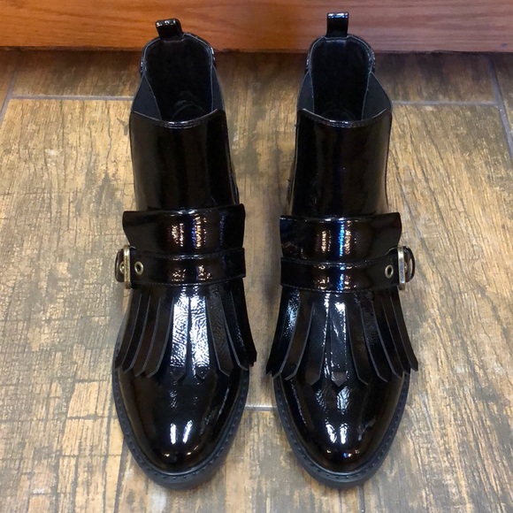 shiny black ankle boots